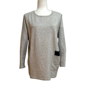 Wynne Layers Soft Knit Sweater Pearl Heather Gray with Black Accent Pocket